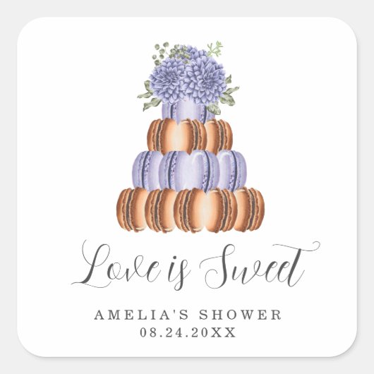 Liefde is Zoete Bruids Shower Macaron Vierkante Sticker (Voorkant)