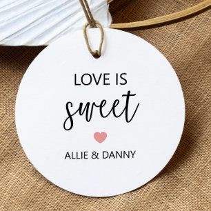 Liefde is Zoete Cadeautags, Roze Huwelijk of Bruid Bedankjes Labels
