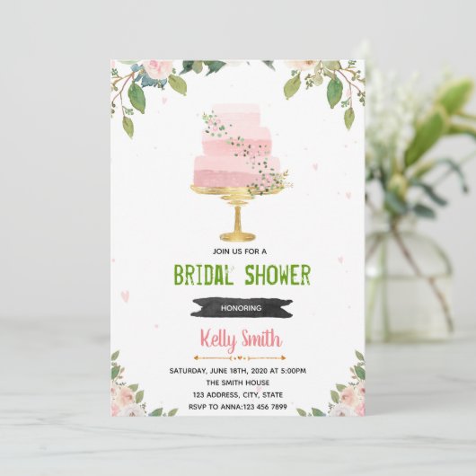 Liefde is zoete cake-bruiddoucheuitnodiging kaart (Staand voorkant)