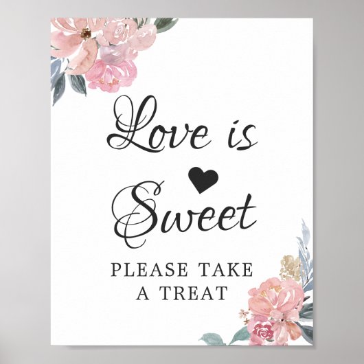 Liefde is Zoete Calligrafie Script Stof Roze Bloem Poster (Voorkant)