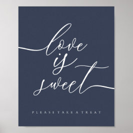Liefde is zoete eenvoudige marineblauw poster