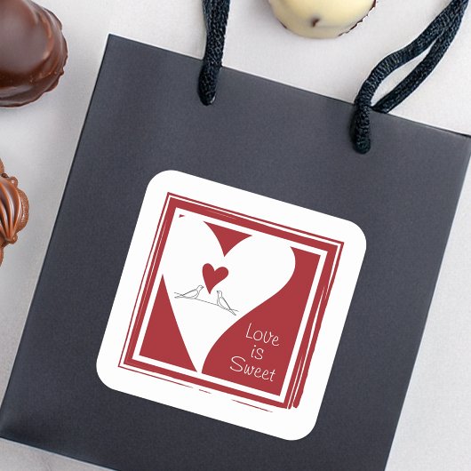 Liefde is Zoete Eenvoudige Moderne Liefdesvogels R Vierkante Sticker