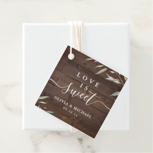 Liefde is zoete elegant groen hout rustige bruilof bedankjes labels (In situ)