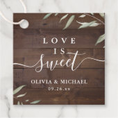 Liefde is zoete elegant groen hout rustige bruilof bedankjes labels (Voorkant)