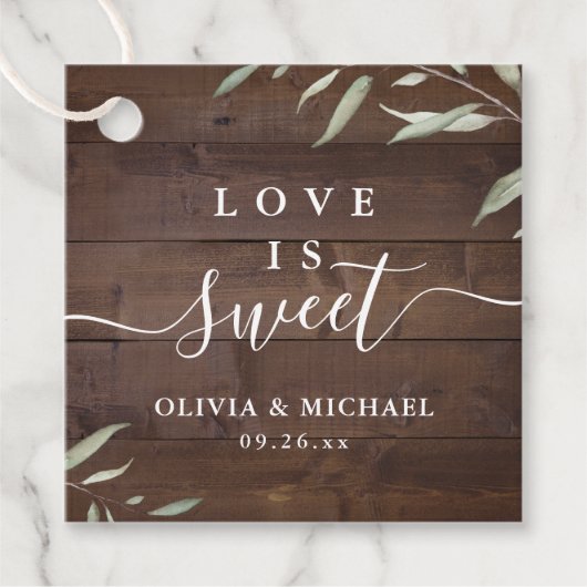 Liefde is zoete elegant groen hout rustige bruilof bedankjes labels (Voorkant)