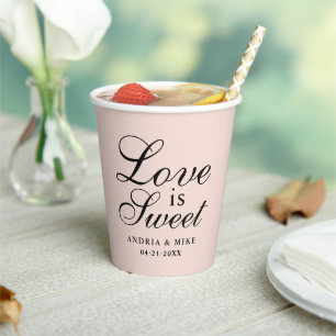 Liefde is Zoete Elegante Blush Trouw Monogram Papieren Bekers