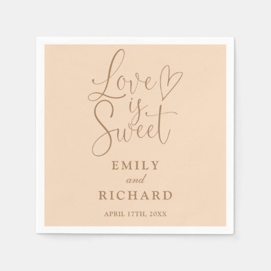 Liefde is zoete elegante moderne zachte perzik bru servet (Voorkant)
