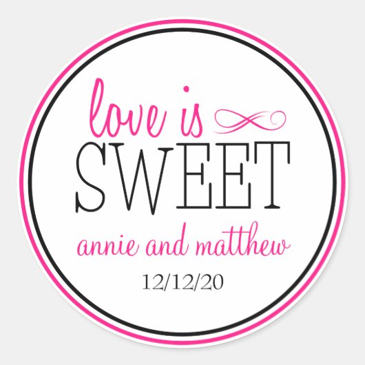 Liefde is zoete etiketten (heet roze / zwart) (Voorkant)