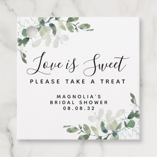 Liefde is Zoete Eucalyptus Bruidsdiner Bedankjes Labels (Voorkant)