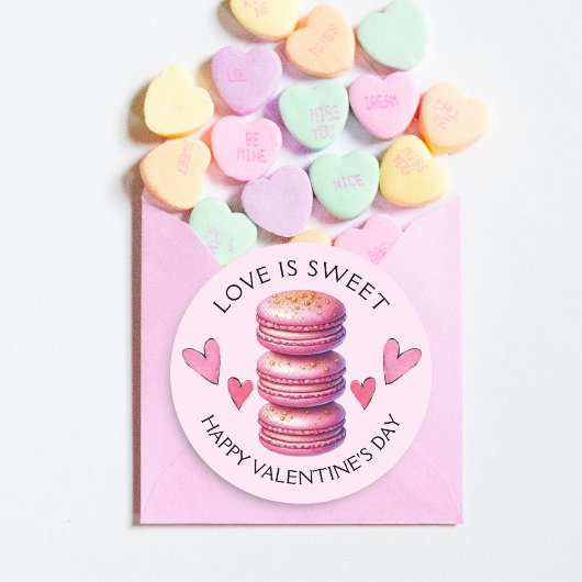 Liefde is zoete gelukkige Valentijnsdag Macaron Ronde Sticker