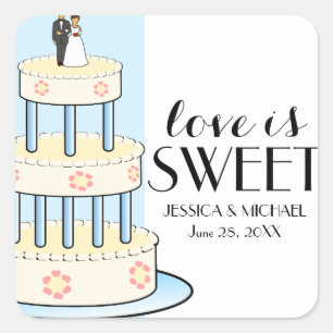 Liefde is zoete gepersonaliseerde Wedding Cake Box Vierkante Sticker