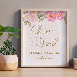Liefde is Zoete Goud Calligrafie Roze Bloemen Post Poster