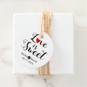 Liefde is zoete kalligrafie rood hart bruiloft bedankjes labels (In situ)