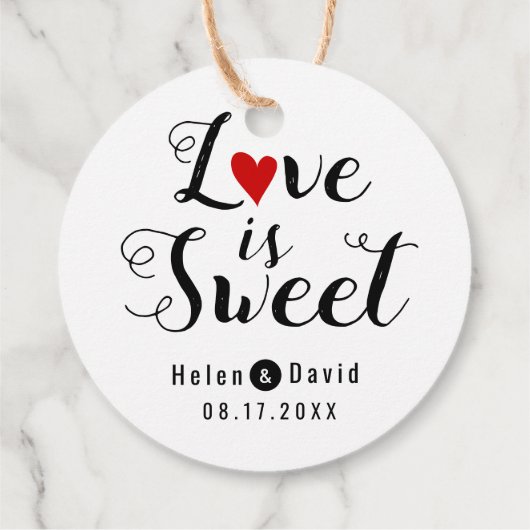 Liefde is zoete kalligrafie rood hart bruiloft bedankjes labels (Achterkant)