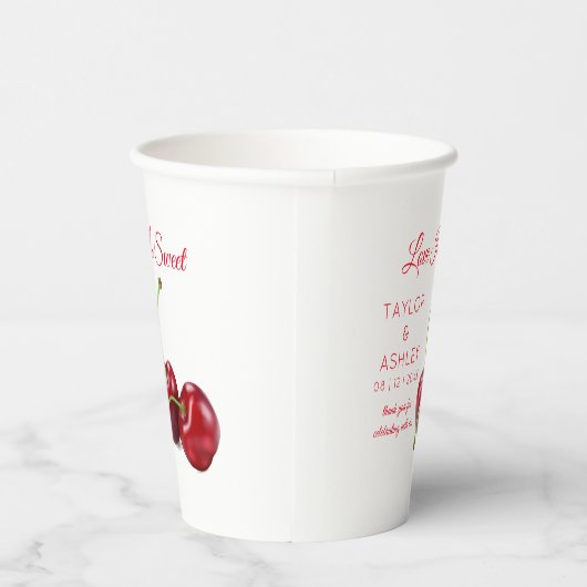 Liefde Is Zoete Kersenfruit | Bruiloft Papieren Bekers (Rechts)