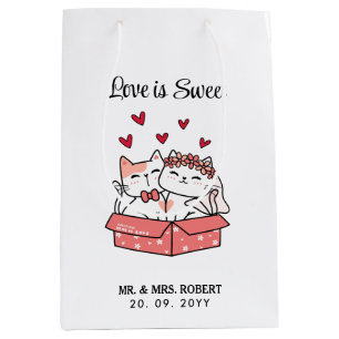 Liefde is zoete knappe kat bruid en bruidegom trou medium cadeauzakje
