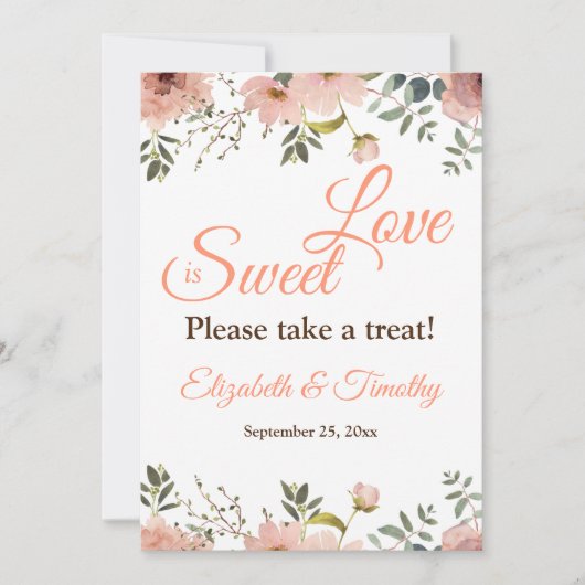 Liefde is zoete koraal perzik boho bloemen bruilof kaart (Voorkant)