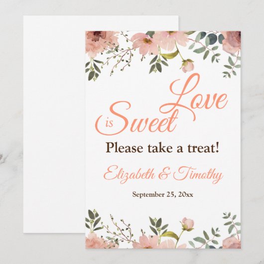 Liefde is zoete koraal perzik boho bloemen bruilof kaart (Voorkant / Achterkant)