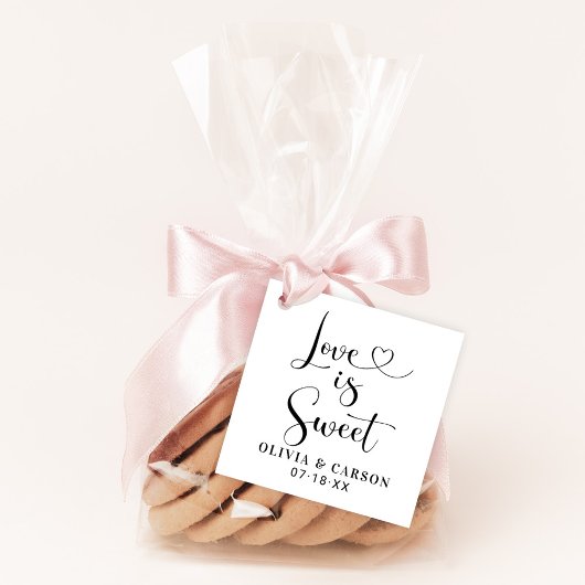 Liefde is zoete moderne hartscript monogram bedankjes labels