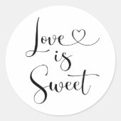 Liefde is zoete moderne zwarte hartscript ronde sticker (Voorkant)