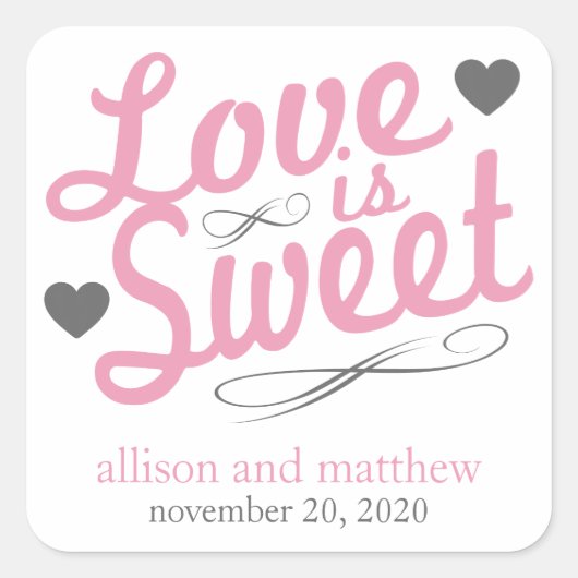 Liefde is zoete oude vacht (roze / grijs) vierkante sticker (Voorkant)