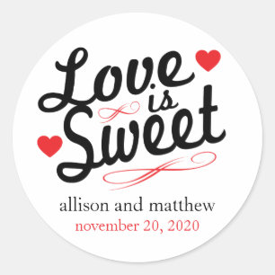 Liefde is zoete oude vacht (zwart / rood) ronde sticker