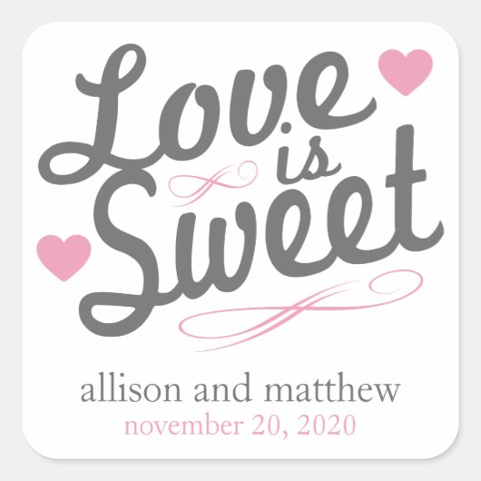 Liefde is zoete ouderwetse etiketten (grijs / roze (Voorkant)