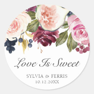 Liefde Is Zoete Paarse Elegante Herfst Bloemige Br Ronde Sticker