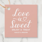 Liefde is Zoete Roze Gouden Hart Script Monogram Bedankjes Labels (Voorkant)