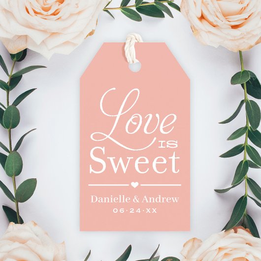 Liefde is Zoete Roze Gouden Script Trouw Monogram Cadeaulabel