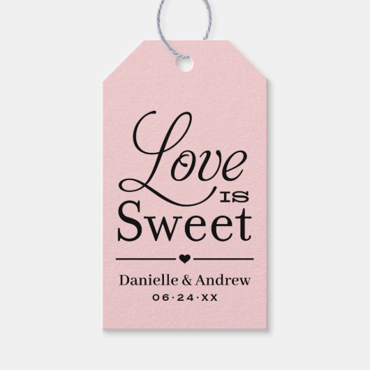 Liefde is Zoete Roze Zwarte Script Trouwgunst Cadeaulabel (Voorkant)