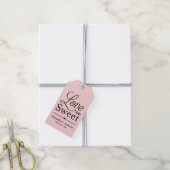 Liefde is Zoete Roze Zwarte Script Trouwgunst Cadeaulabel (Met Touw)