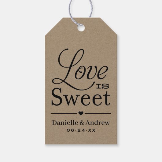 Liefde is zoete rustieke Kraft bruiloftsmonogram Cadeaulabel (Voorkant)