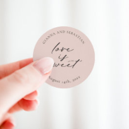 Liefde is Zoete Sticker, Persoonlijke Bruiloft Fav Ronde Sticker