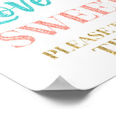 Liefde is zoete teken goud turquoise koraal confet poster (Hoek)