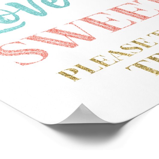 Liefde is zoete teken goud turquoise koraal confet poster (Hoek)