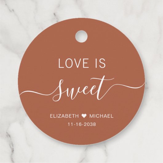 Liefde is zoete terracotta bruiloft bedankjes labels (Achterkant)