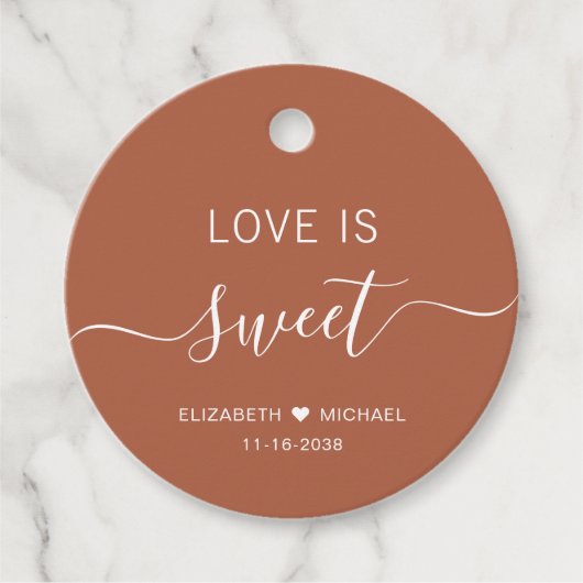 Liefde is zoete terracotta bruiloft bedankjes labels (Voorkant)