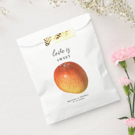 Liefde is zoete tropische mango fruit bruiloft bedankzakje (Gezegeld)