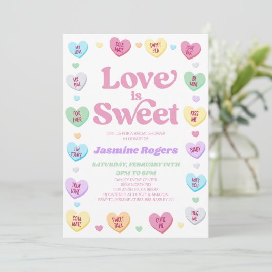 Liefde Is Zoete Valentijnsdag Snoep Bruiloft Kaart (Staand voorkant)