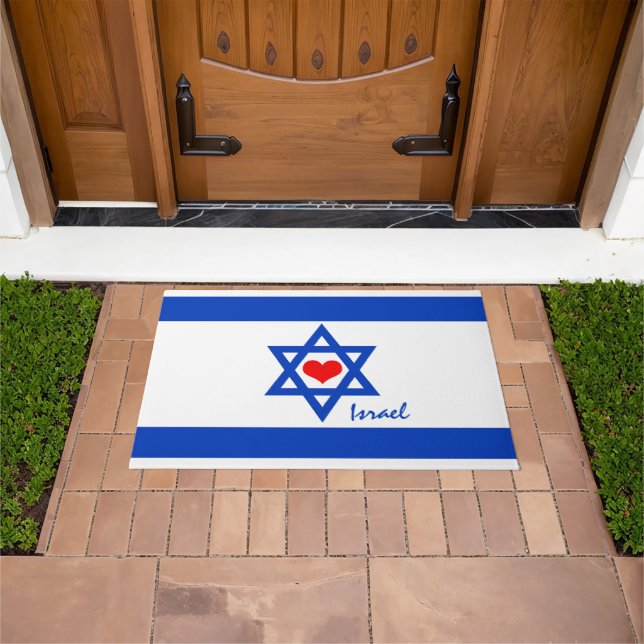 Liefde Israël, Rode Hart & Israëlische Vlag patrio Deurmat (Buiten)