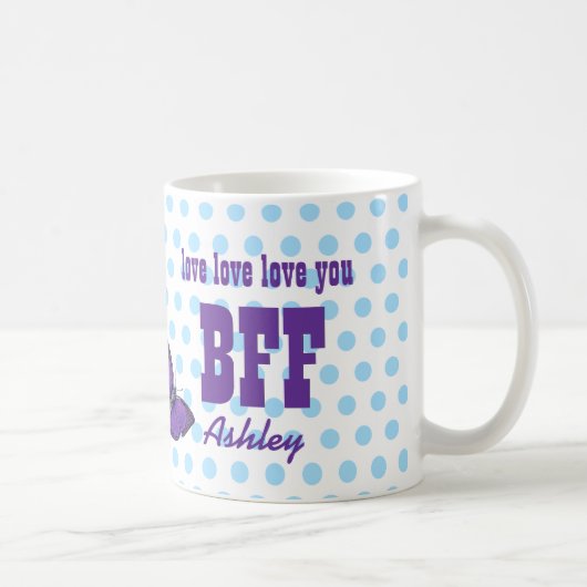 Liefde je BFF Paarse Butterfly Blue Polka Dots V05 Koffiemok (Rechts)