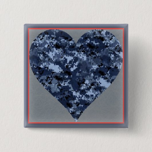Liefde je blauwe militaire Camo Heart Valentijn Bu Vierkante Button 5,1 Cm (Voorkant)
