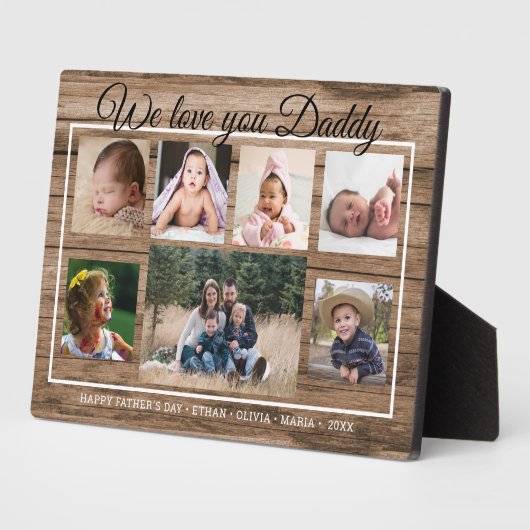 Liefde je papa Vaderdag 7 Foto Collage Wood Fotoplaat (Zijkant)