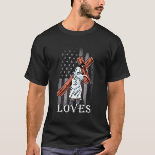 Liefde Jezus en Amerika Ook ons Vlag God Christeli T-shirt