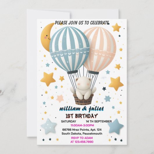 liefde joint beer Hete Luchtballon Twins 1e Verjaa Kaart (Voorkant)