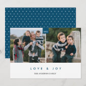 Liefde & Joy Blue Modern Minimal 2 Foto Feestdagenkaart (Voorkant / Achterkant)