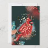 Liefde Joy & Peace Red Kardinaal Waterverf Ebony Feestdagenkaart (Voorkant)