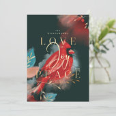 Liefde Joy & Peace Red Kardinaal Waterverf Ebony Feestdagenkaart (Staand voorkant)