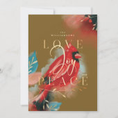 Liefde Joy & Peace Red Kardinaal Waterverf Groen Feestdagenkaart (Voorkant)